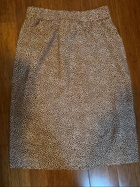 J Crew brown and White Dot-Print midi Skirt